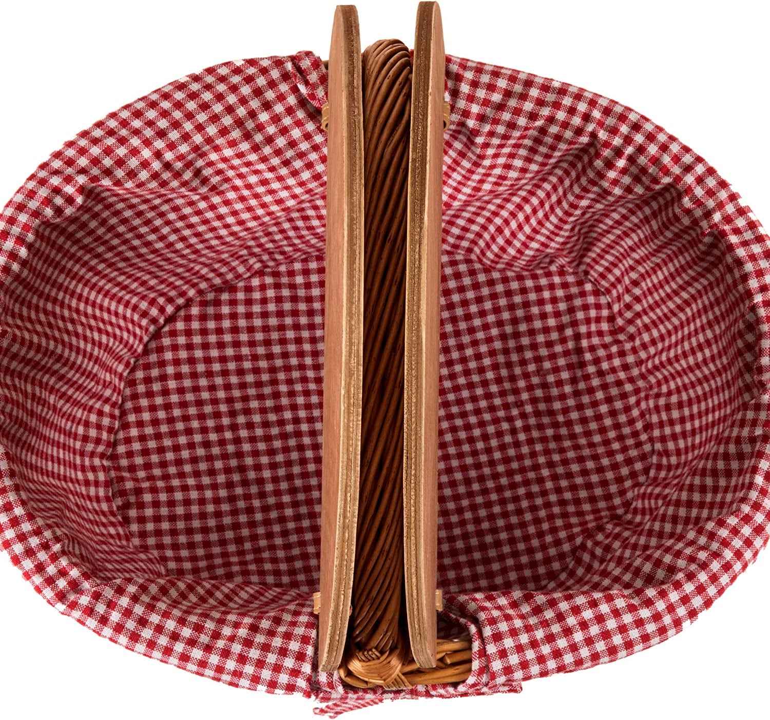 - Country Vintage Picnic Basket with Lid - Wicker Picnic Basket for 2, (Red & White Gingham Pattern)