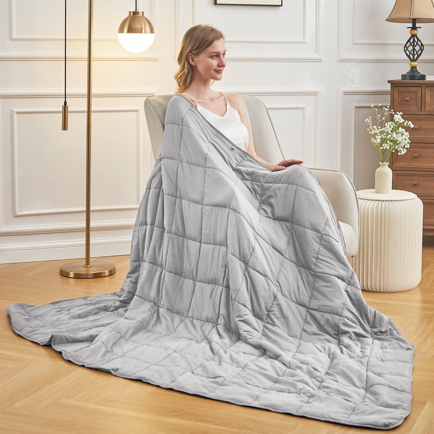 Weighted Blanket for Adults - Queen Size (60"x80", 15 lbs, Light Grey)