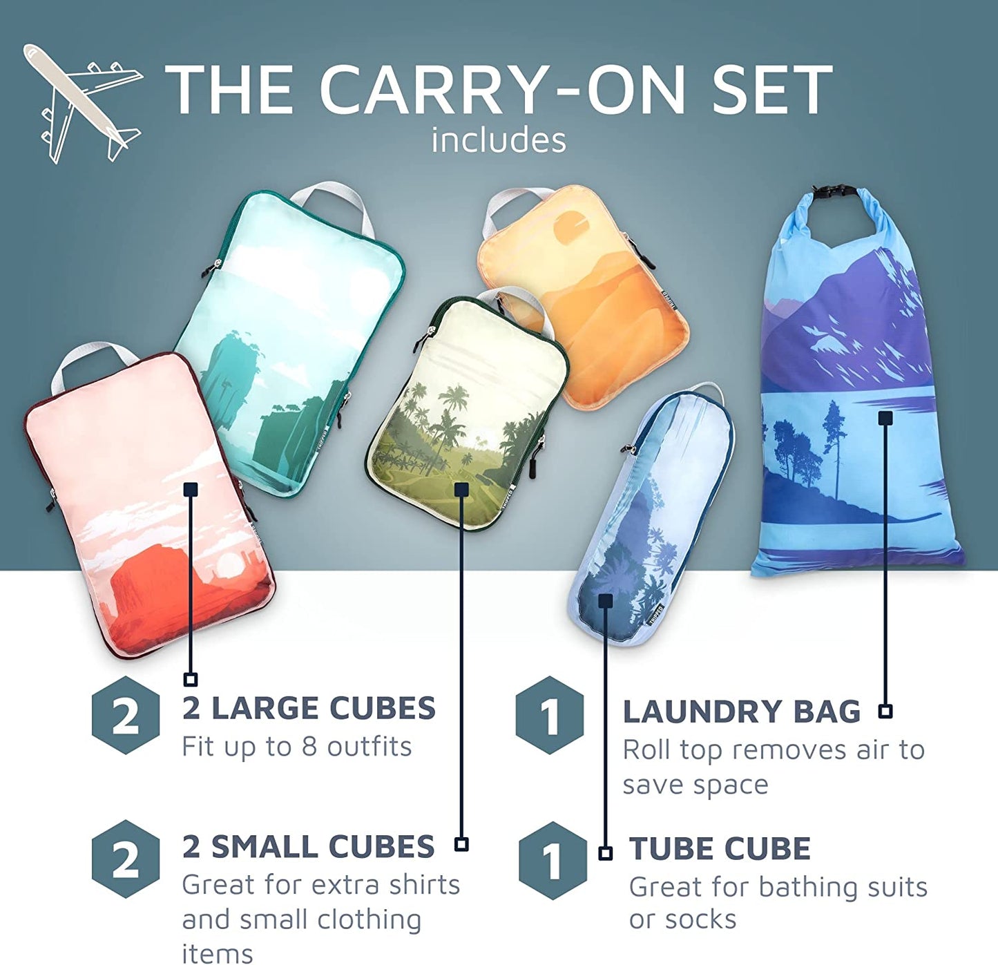 Compression Packing Cubes for Travel-Luggage and Backpack Organizer Packaging Cubes for Clothes (Graphic, 6Piece)