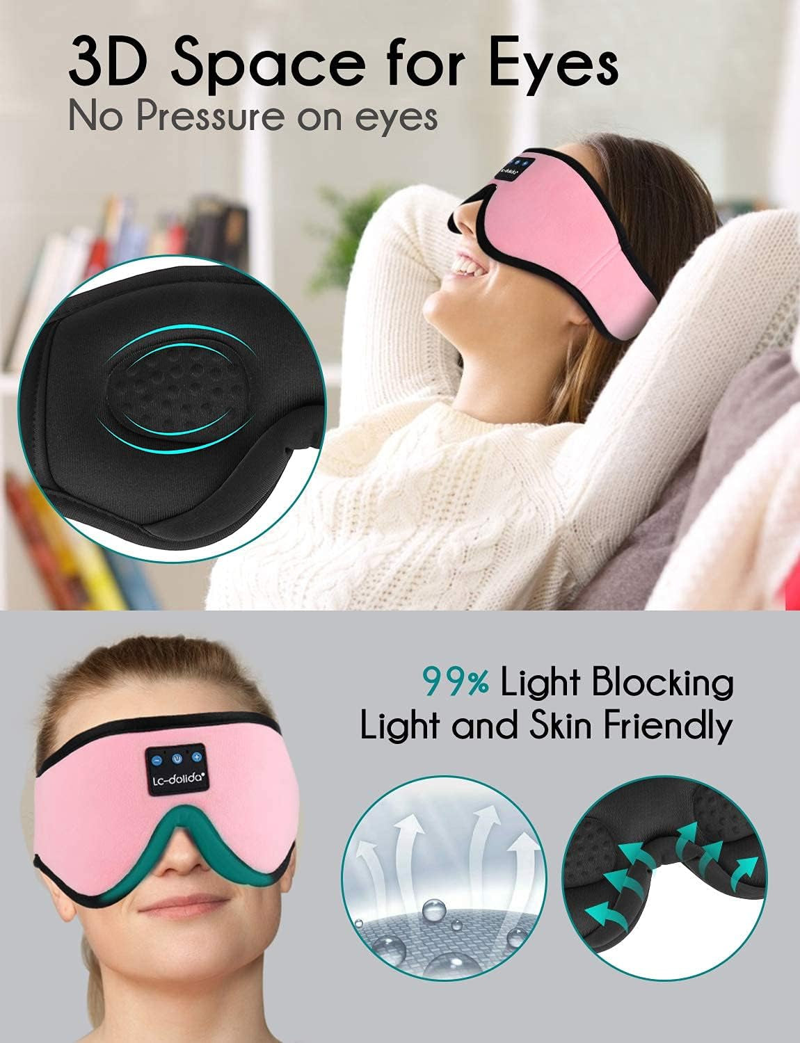 Sleep Mask with Bluetooth Headphones – Perfect for Travel, Relaxation & Side Sleepers