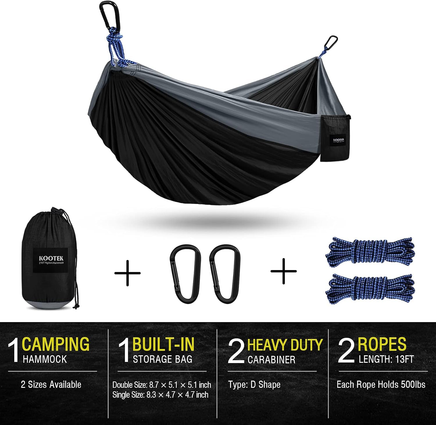 Camping Hammock - Double & Single Lightweight Nylon Parachute Hammocks