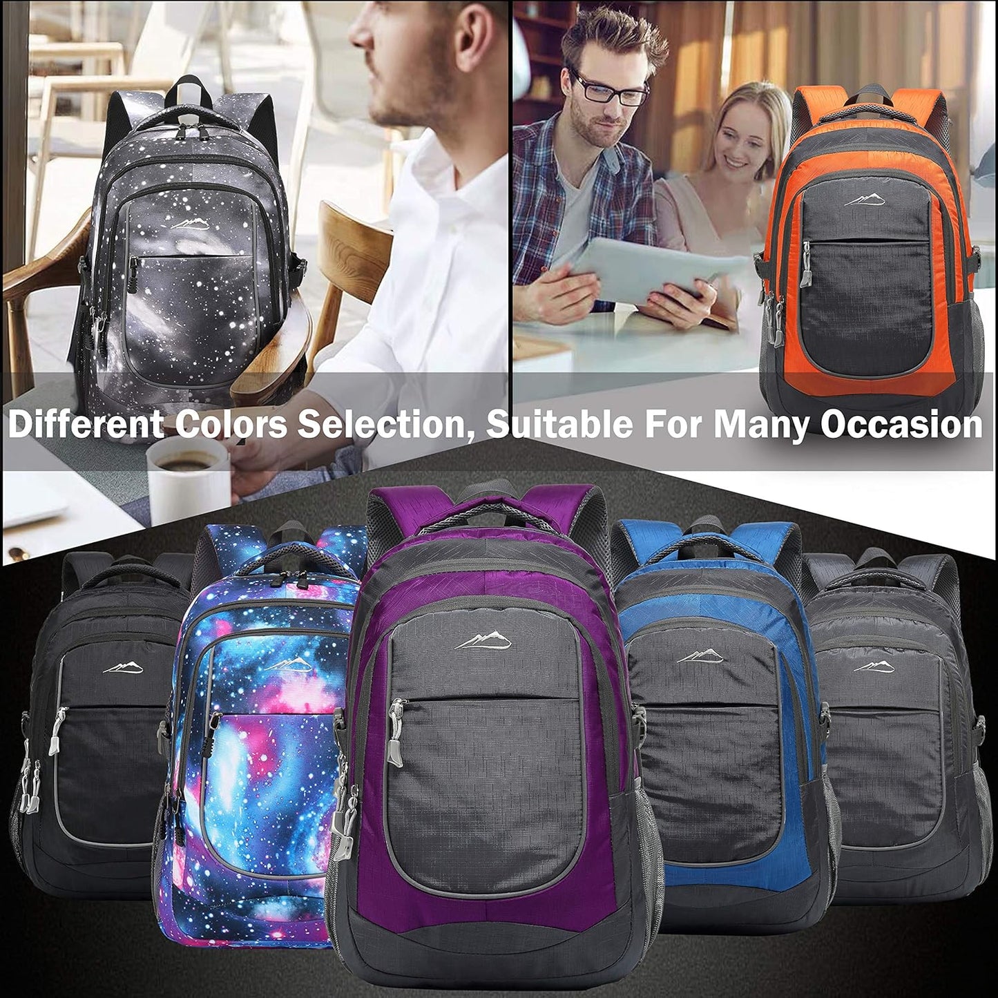 Backpack Bookbag for College Sturdy Travel Business Hiking Fit Laptop up to 15.6 Inch Multi Compartment Gifts for Men Women Night Light Reflective (Black)